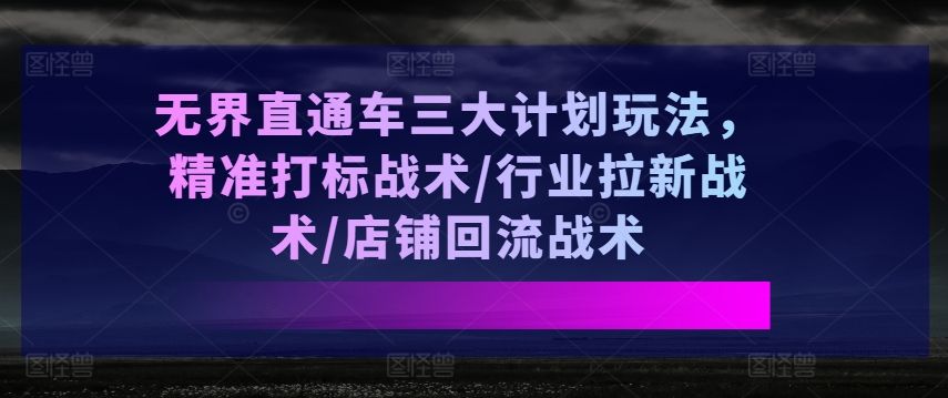 无界直通车三大计划玩法，精准打标战术/行业拉新战术/店铺回流战术-文强博客