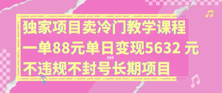 独家项目卖冷门教学课程一单88元单日变现5632元违规不封号长期项目【揭秘】-文强博客