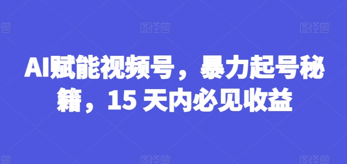 AI赋能视频号，暴力起号秘籍，15 天内必见收益【揭秘】-文强博客