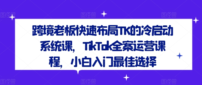 跨境老板快速布局TK的冷启动系统课，TikTok全案运营课程，小白入门最佳选择-文强博客