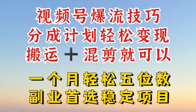 视频号爆流技巧，分成计划轻松变现，搬运 +混剪就可以，一个月轻松五位数稳定项目【揭秘】-文强博客