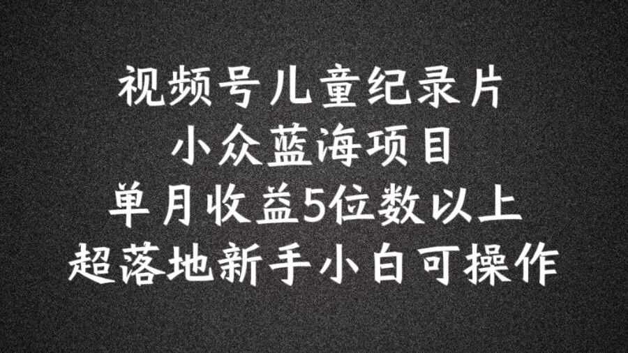 2024蓝海项目视频号儿童纪录片科普，单月收益5位数以上，新手小白可操作【揭秘】-文强博客