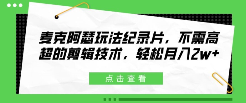 麦克阿瑟玩法纪录片，不需高超的剪辑技术，轻松月入2w+【揭秘】-文强博客