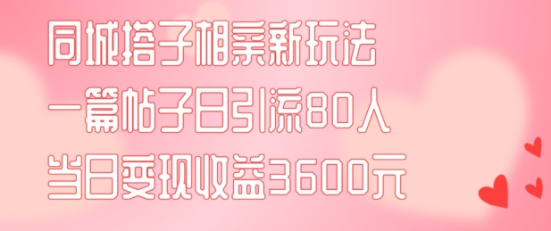 同城搭子相亲新玩法一篇帖子引流80人当日变现3600元(项目教程+实操教程)【揭秘】-文强博客