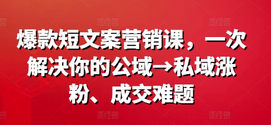 爆款短文案营销课，一次解决你的公域→私域涨粉、成交难题-文强博客