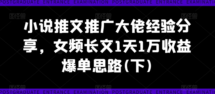 小说推文推广大佬经验分享，女频长文1天1万收益爆单思路(下)-文强博客