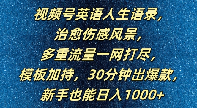 视频号英语人生语录，多重流量一网打尽，模板加持，30分钟出爆款，新手也能日入1000+【揭秘】-文强博客