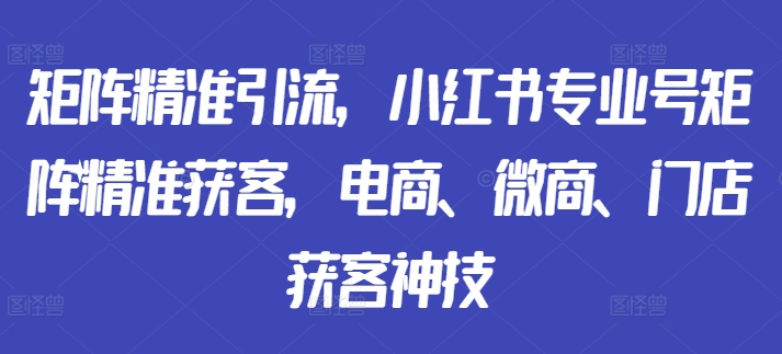 矩阵精准引流，小红书专业号矩阵精准获客，电商、微商、门店获客神技-文强博客