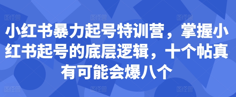 小红书暴力起号特训营，掌握小红书起号的底层逻辑，十个帖真有可能会爆八个-文强博客