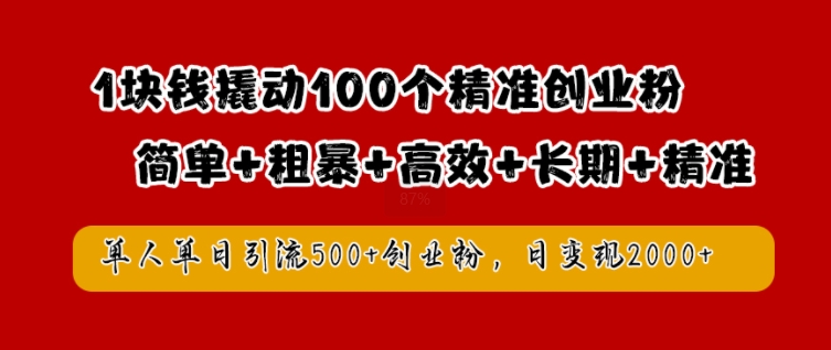 1块钱撬动100个精准创业粉，简单粗暴高效长期精准，单人单日引流500+创业粉，日变现2k【揭秘】-文强博客