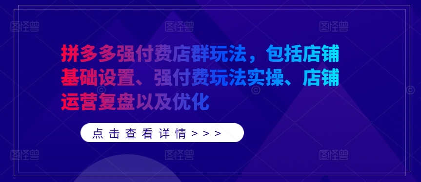 拼多多强付费店群玩法，包括店铺基础设置、强付费玩法实操、店铺运营复盘以及优化-文强博客