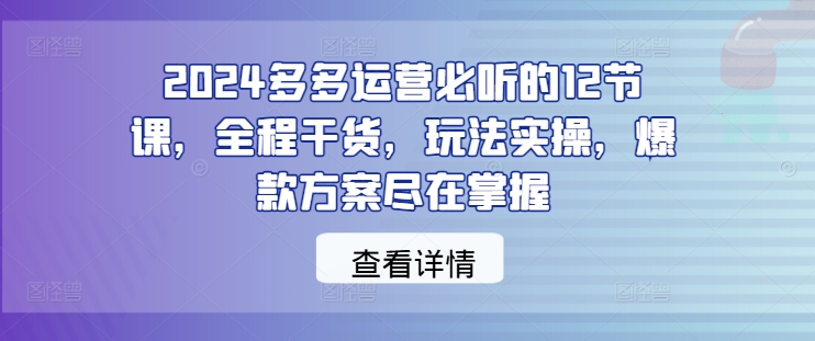 2024多多运营必听的12节课，全程干货，玩法实操，爆款方案尽在掌握-文强博客