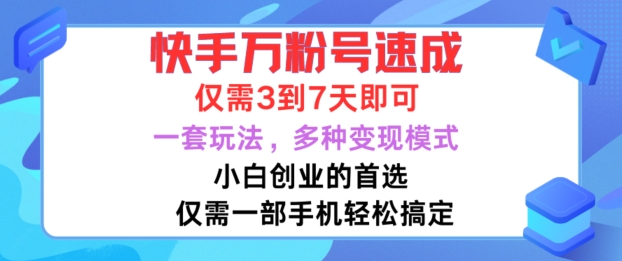 快手万粉号速成，仅需3到七天，小白创业的首选，一套玩法，多种变现模式【揭秘】-文强博客