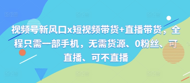 视频号新风口x短视频带货+直播带货，全程只需一部手机，无需货源、0粉丝、可直播、可不直播-文强博客