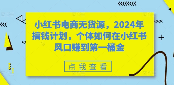 小红书电商无货源，2024年搞钱计划，个体如何在小红书风口赚到第一桶金-文强博客