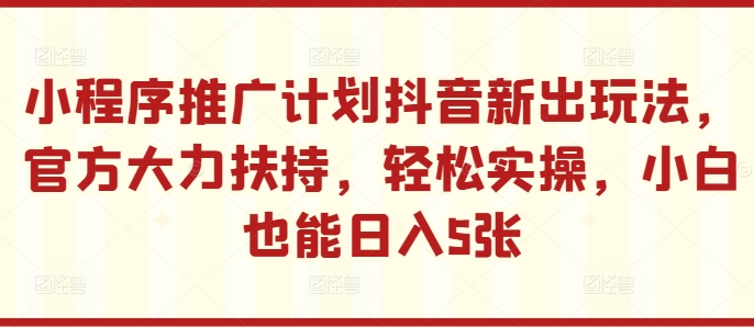 小程序推广计划抖音新出玩法，官方大力扶持，轻松实操，小白也能日入5张【揭秘】-文强博客