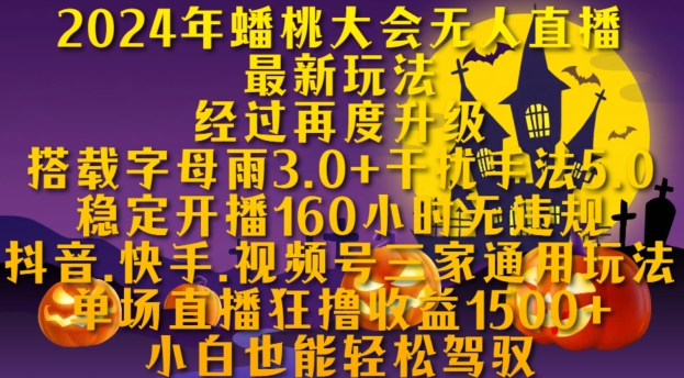 2024年蟠桃大会无人直播最新玩法，稳定开播160小时无违规，抖音、快手、视频号三家通用玩法【揭秘】-文强博客