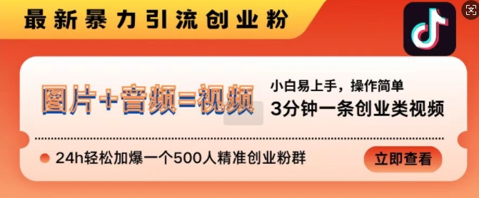 抖音最新暴力引流创业粉，3分钟一条创业类视频，24h轻松加爆一个500人精准创业粉群【揭秘】-文强博客